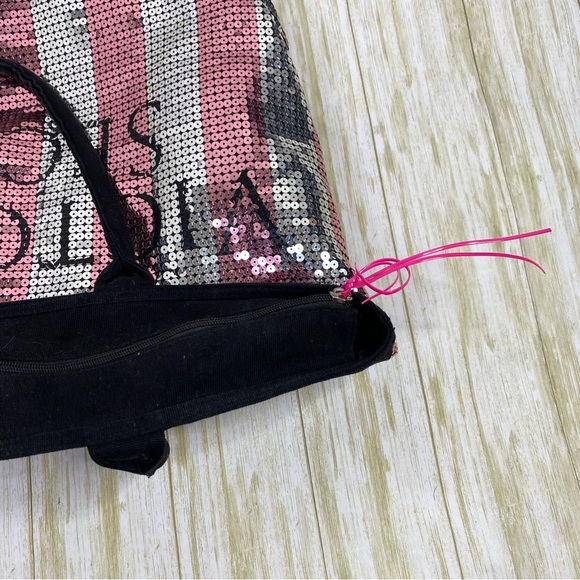 Victoria’s Secret Pink & Silver Sequin Stripe Tote Bag - Picture 6 of 8